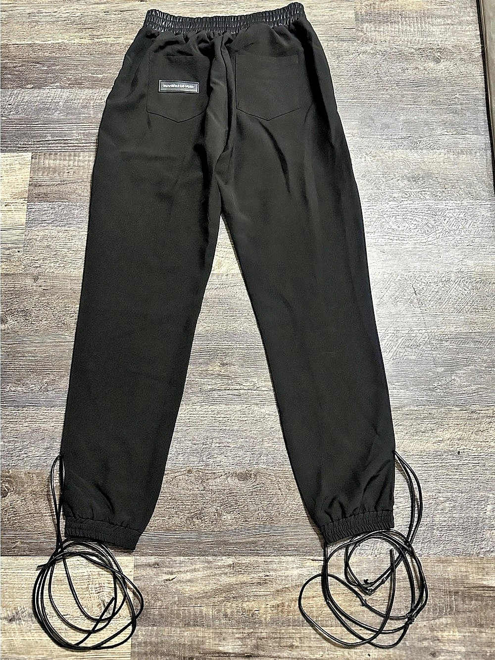 Manière De Voir Black Faux Leather Snap-Trim Joggers Size 10